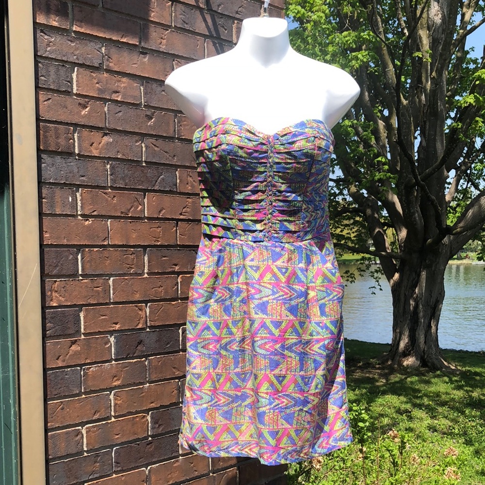 Strapless Multicolor Silk and Cotton Sundress